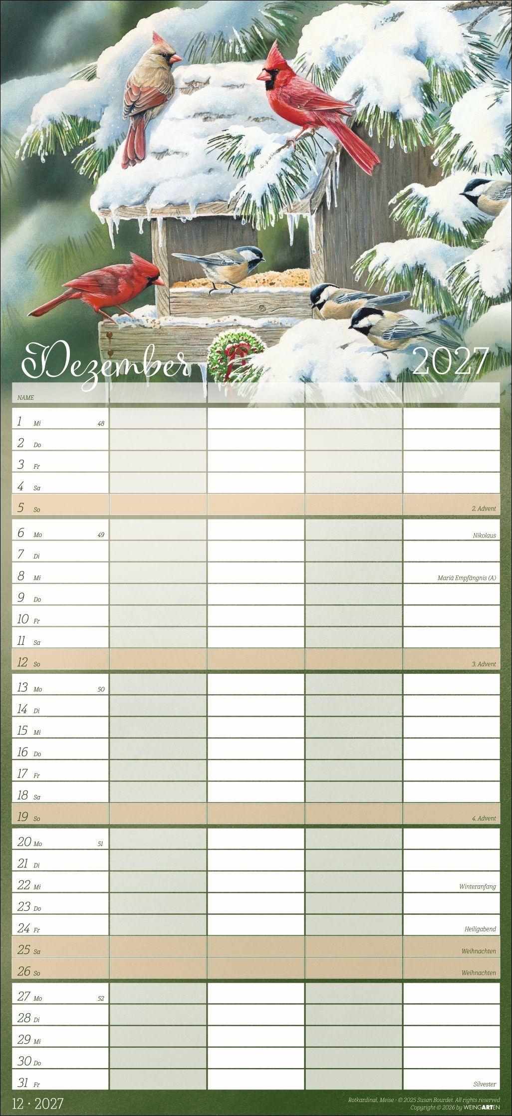 Beispielinhalt (Bild) Bunte Vogelwelt Familienplaner 2027