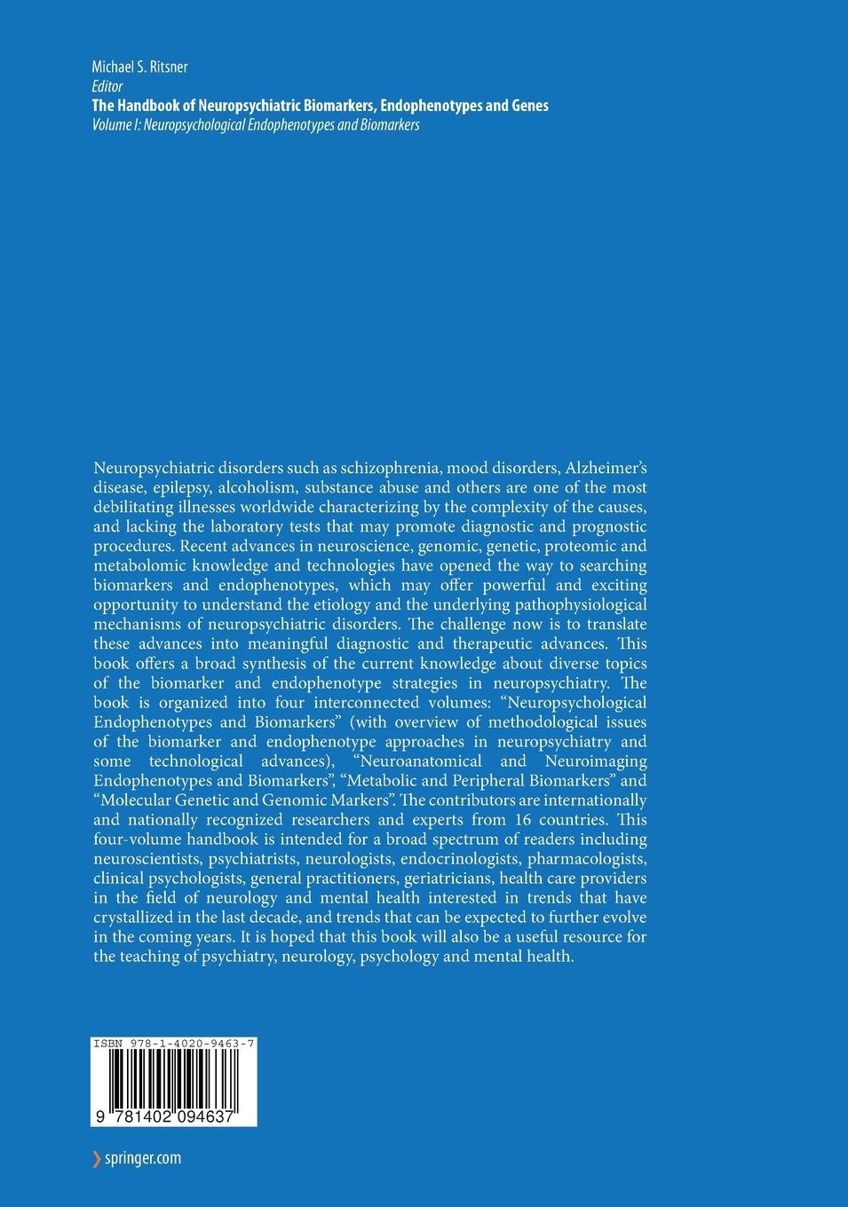Rückseitencover The Handbook of Neuropsychiatric Biomarkers, Endophenotypes and Genes