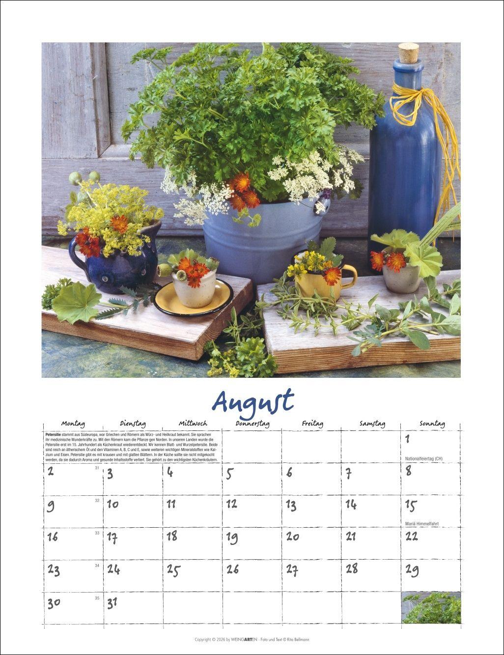 Beispielinhalt (Bild) Augenschmaus Kalender 2027 - Gewürze und Kräuter rund ums Jahr