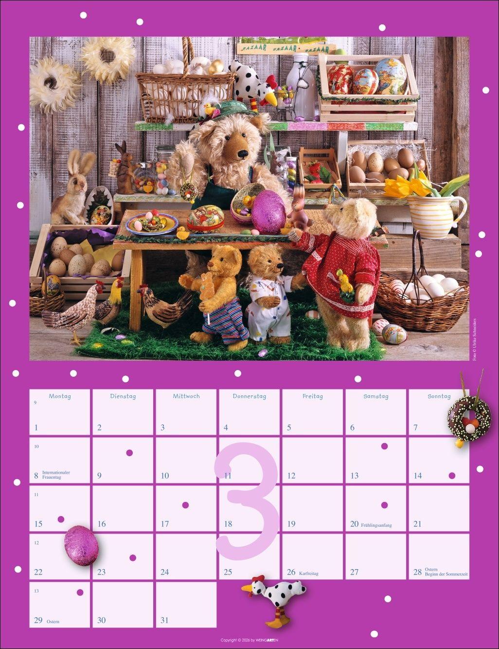 Beispielinhalt (Bild) Teddybären Kalender 2027