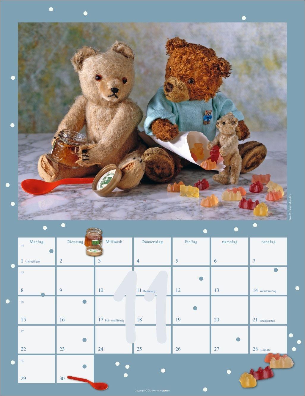 Beispielinhalt (Bild) Teddybären Kalender 2027