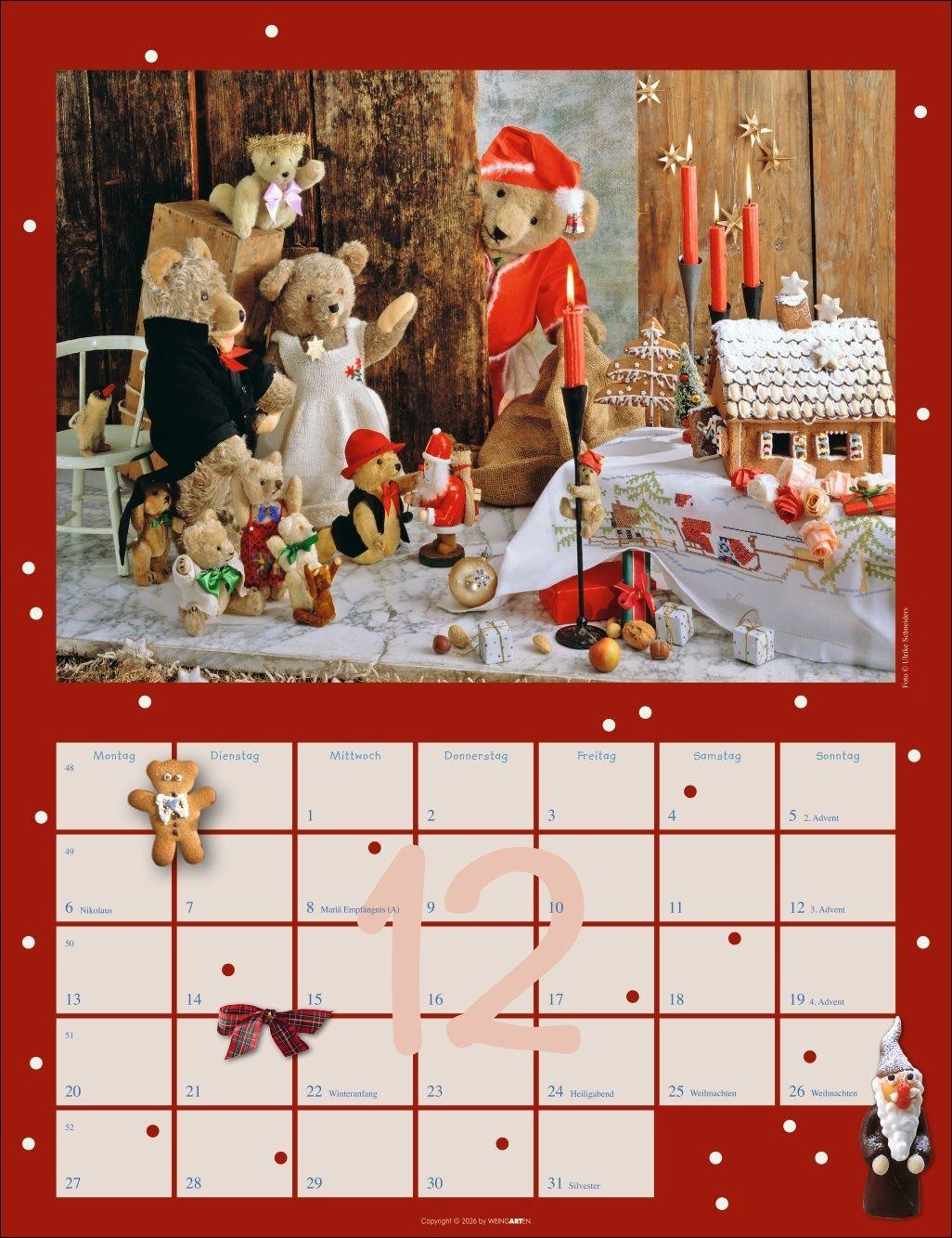 Beispielinhalt (Bild) Teddybären Kalender 2027