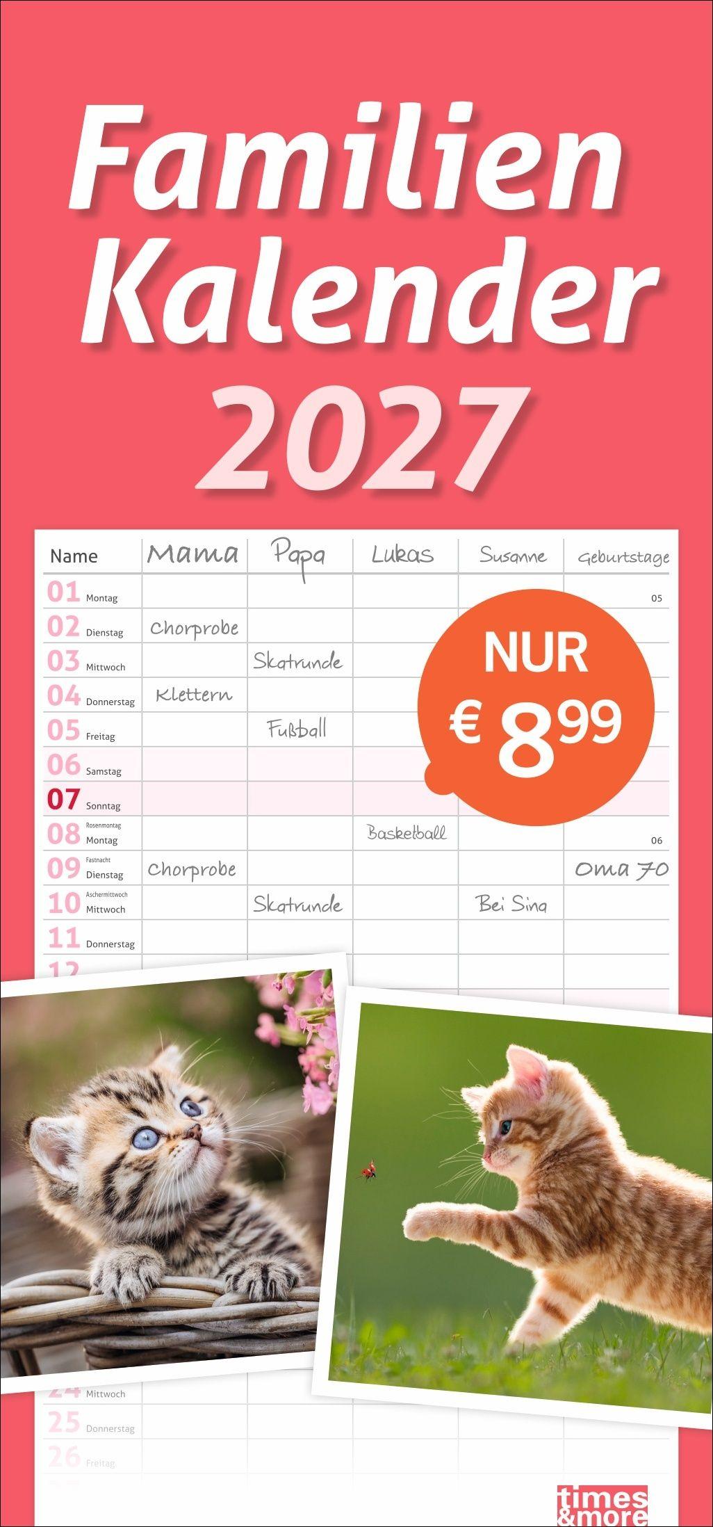 Vorderes Coverbild times&more Katzen Familienplaner 2027
