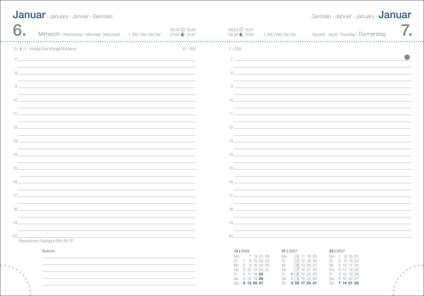 Beispielinhalt (Bild) Tages-Cheftimer A6, petrol 2027