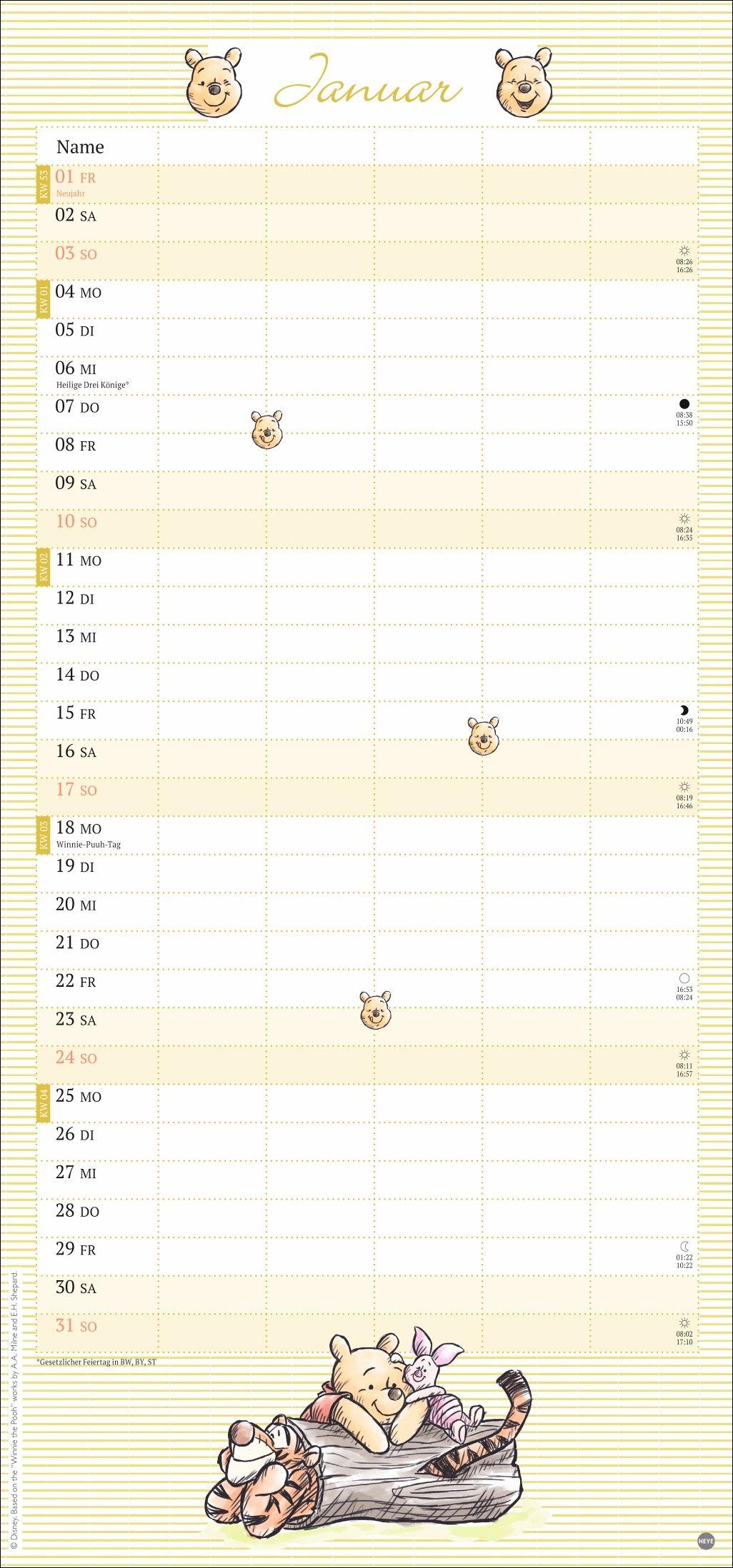 Beispielinhalt (Bild) Winnie Puuh Familienplaner 2027