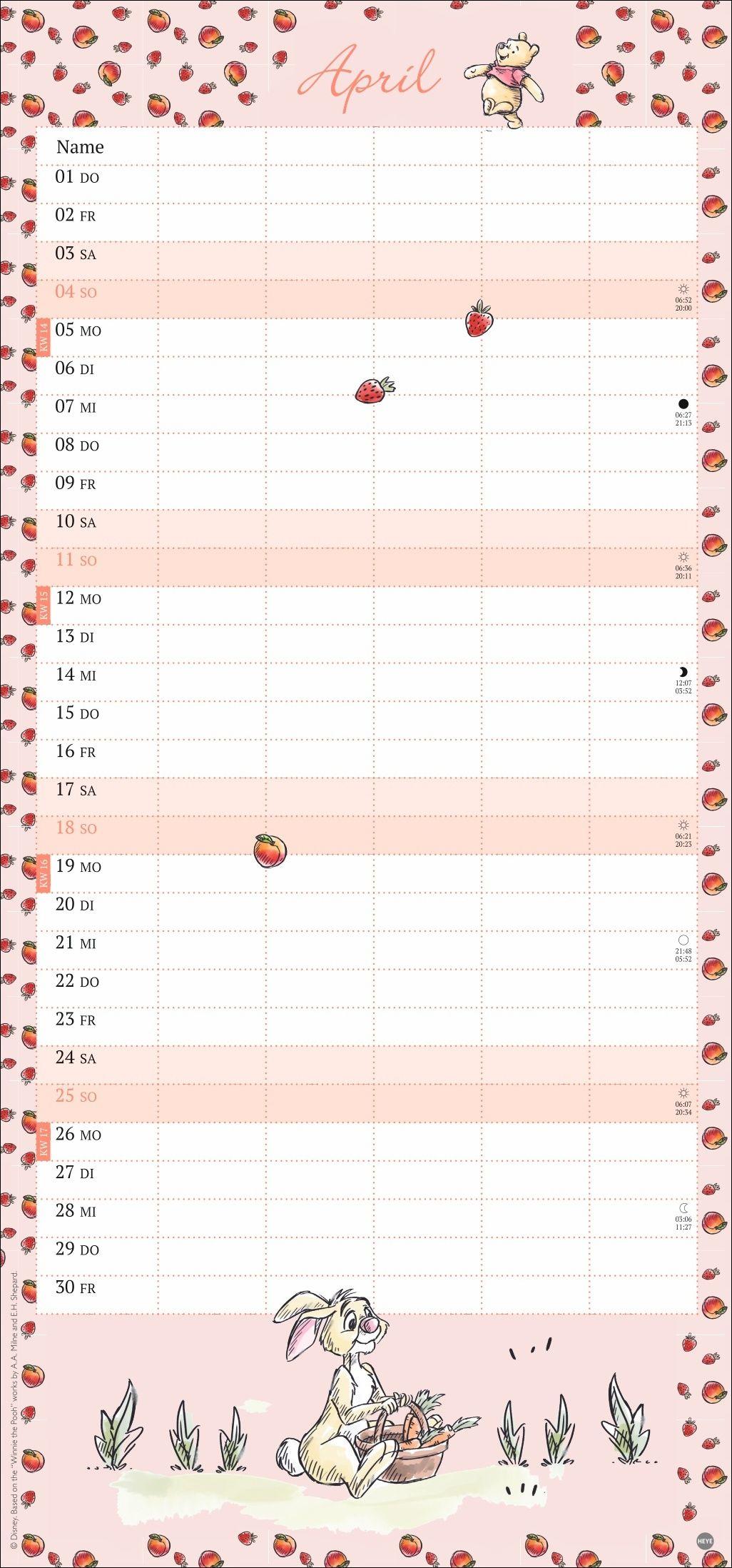 Beispielinhalt (Bild) Winnie Puuh Familienplaner 2027