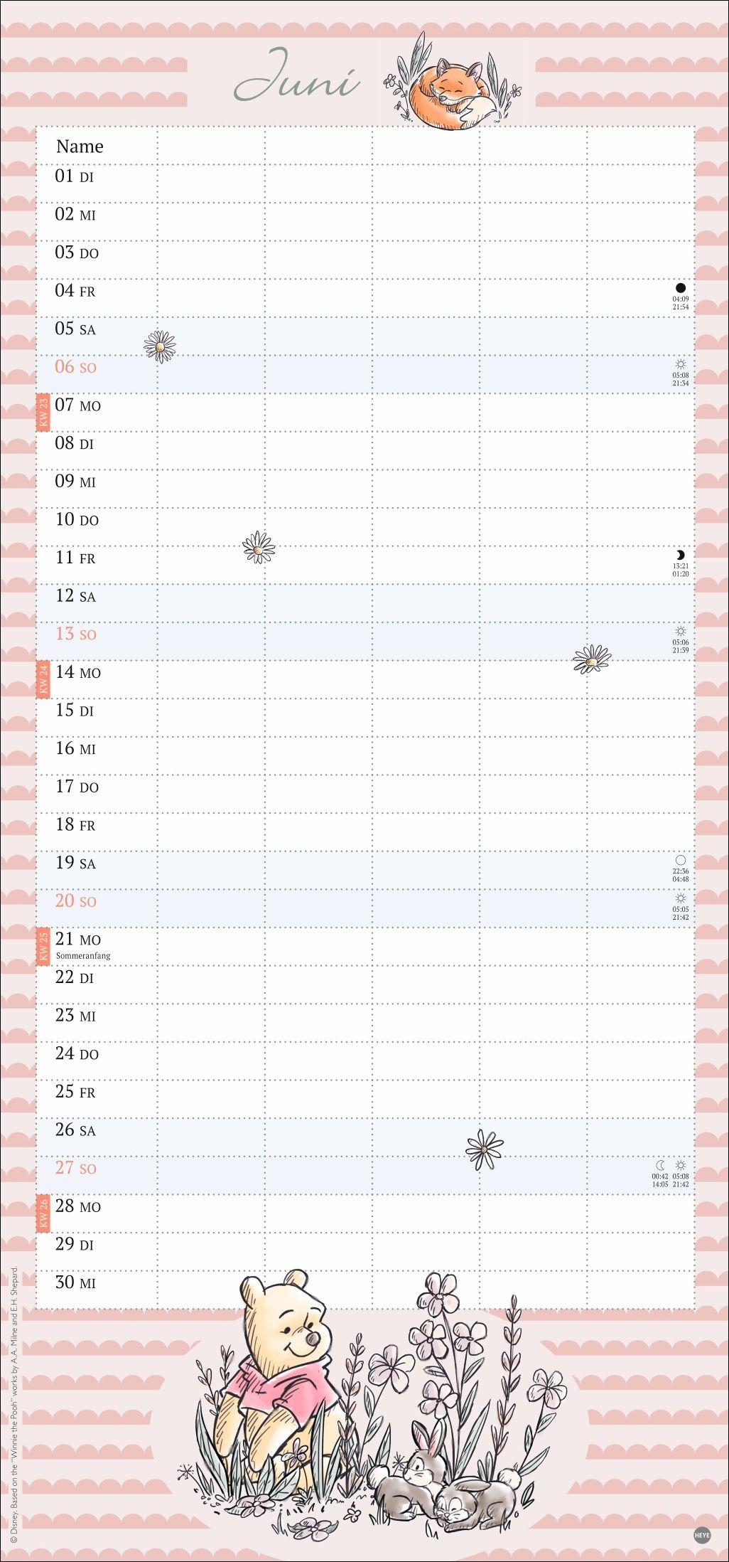 Beispielinhalt (Bild) Winnie Puuh Familienplaner 2027