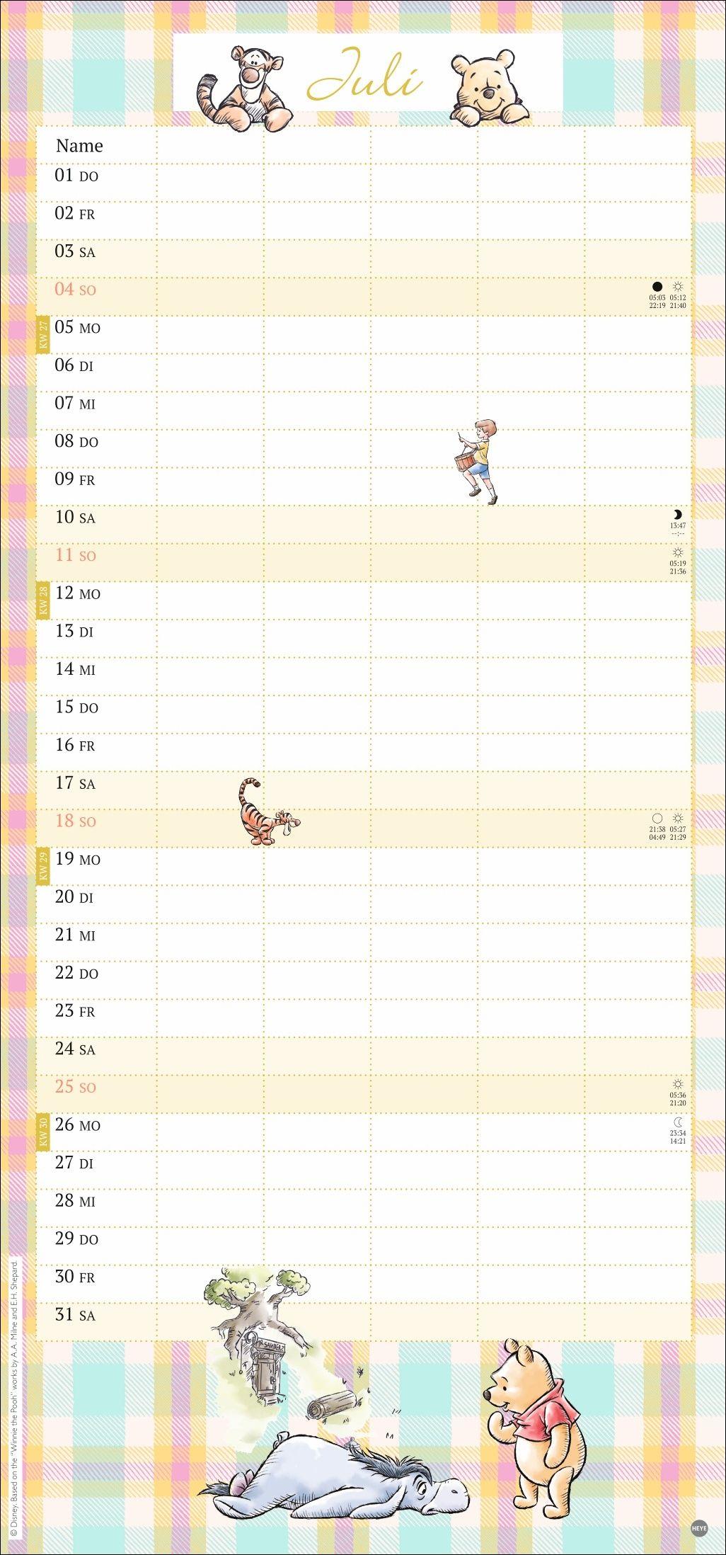 Beispielinhalt (Bild) Winnie Puuh Familienplaner 2027