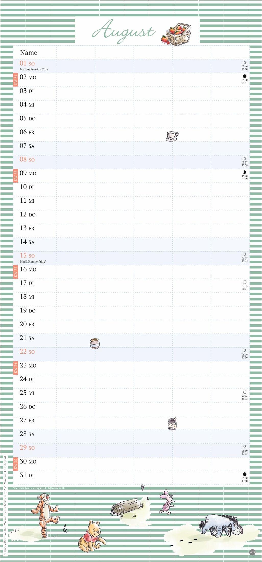 Beispielinhalt (Bild) Winnie Puuh Familienplaner 2027
