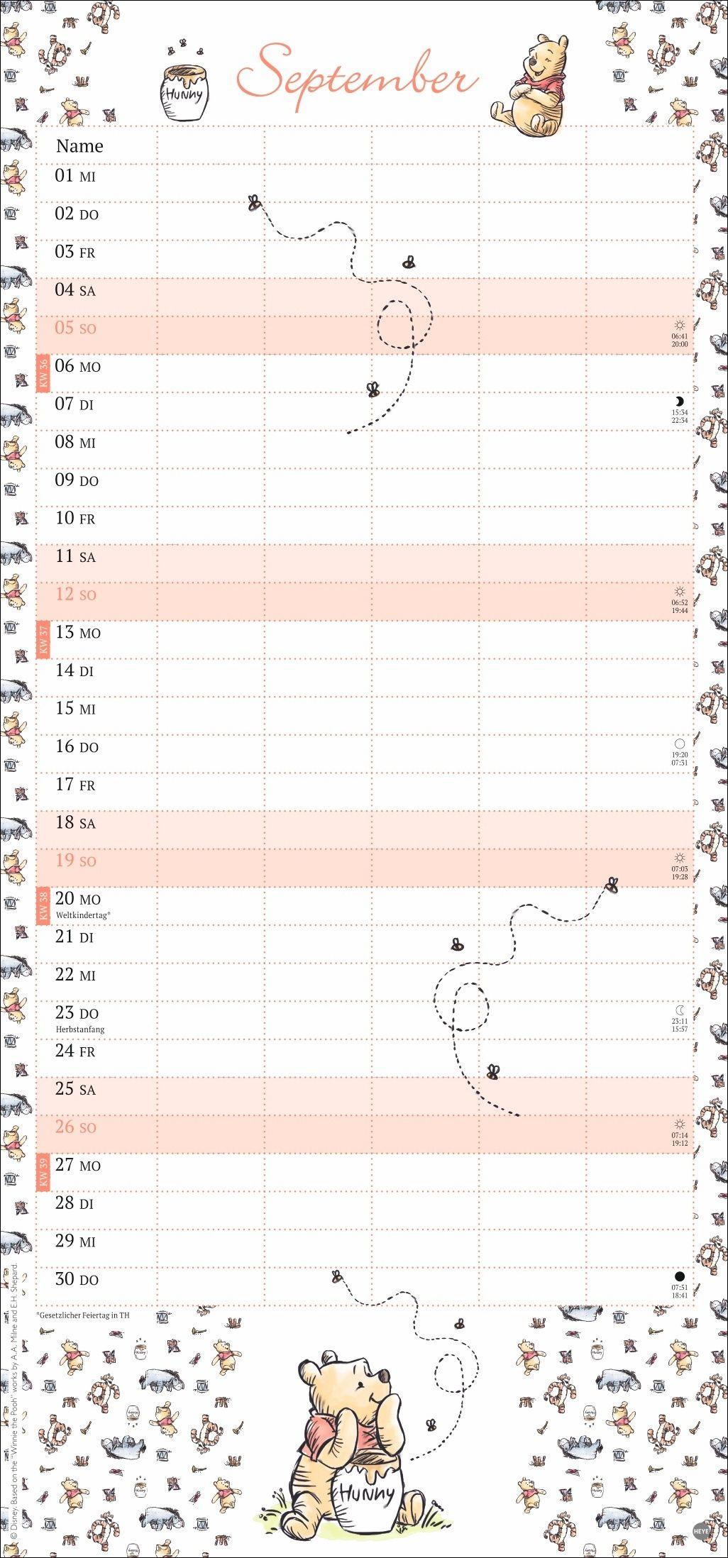 Beispielinhalt (Bild) Winnie Puuh Familienplaner 2027