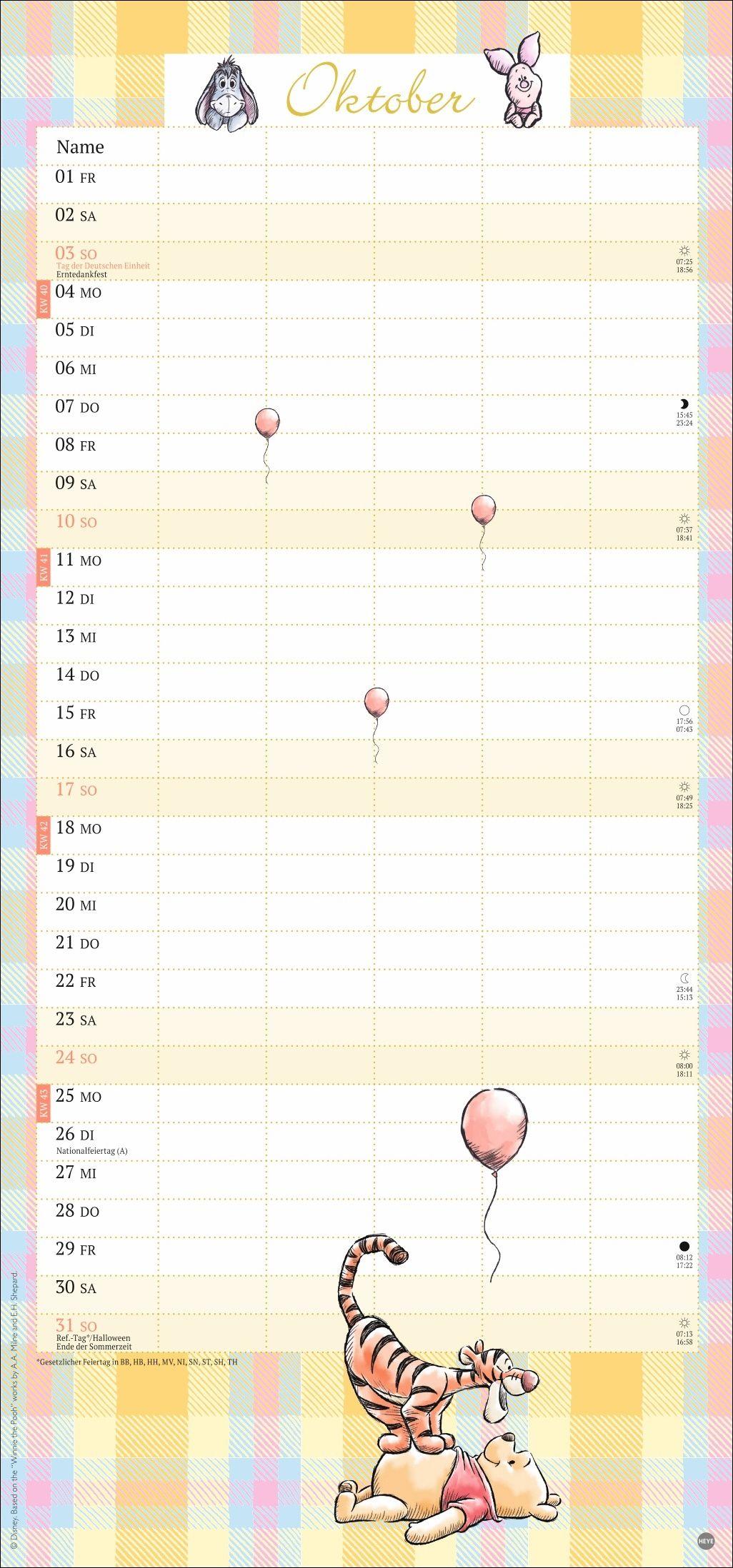 Beispielinhalt (Bild) Winnie Puuh Familienplaner 2027