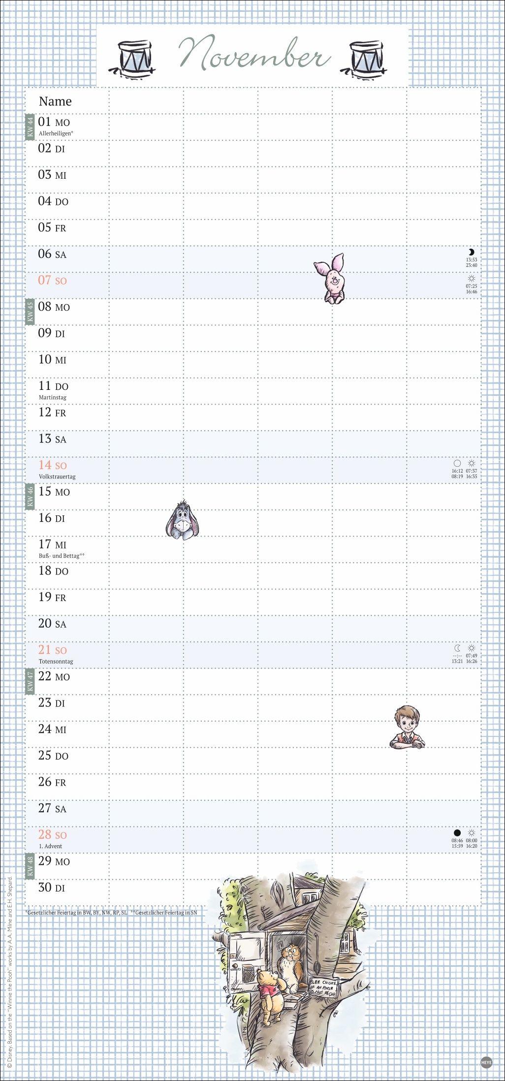 Beispielinhalt (Bild) Winnie Puuh Familienplaner 2027