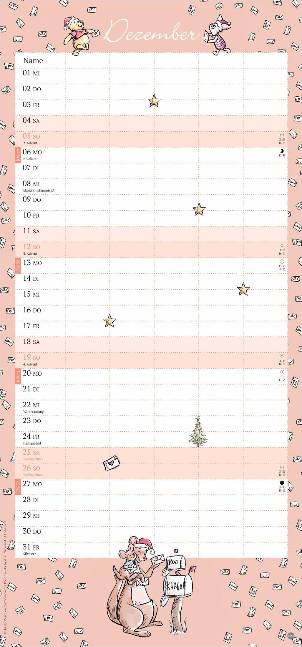 Beispielinhalt (Bild) Winnie Puuh Familienplaner 2027