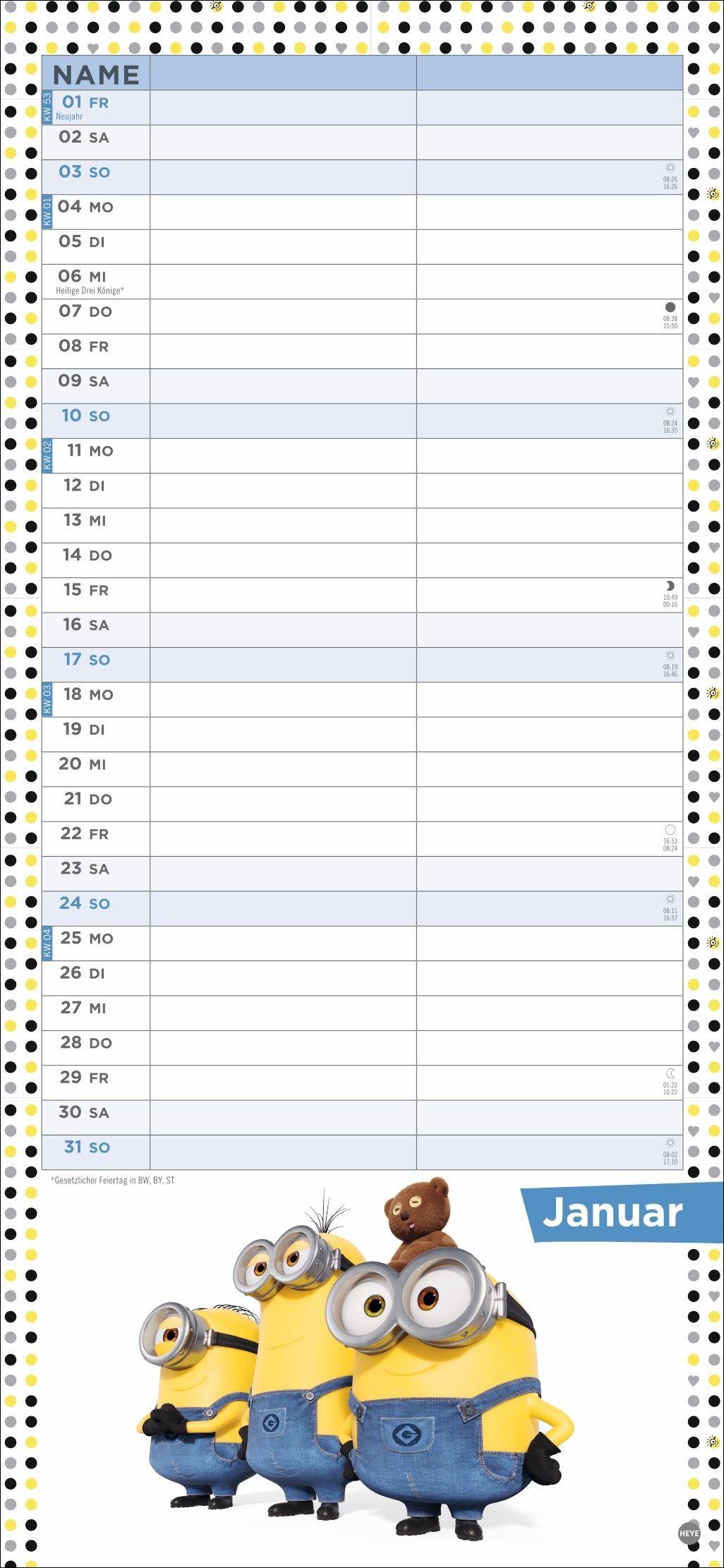 Beispielinhalt (Bild) Minions Planer für zwei 2027