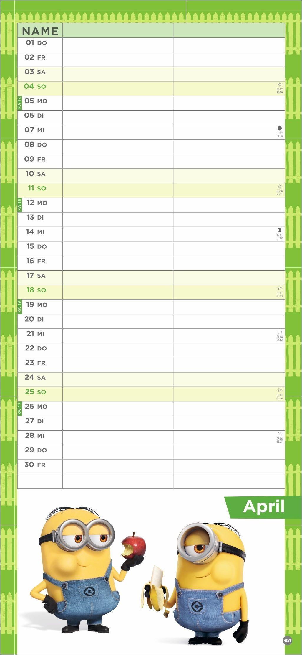 Beispielinhalt (Bild) Minions Planer für zwei 2027