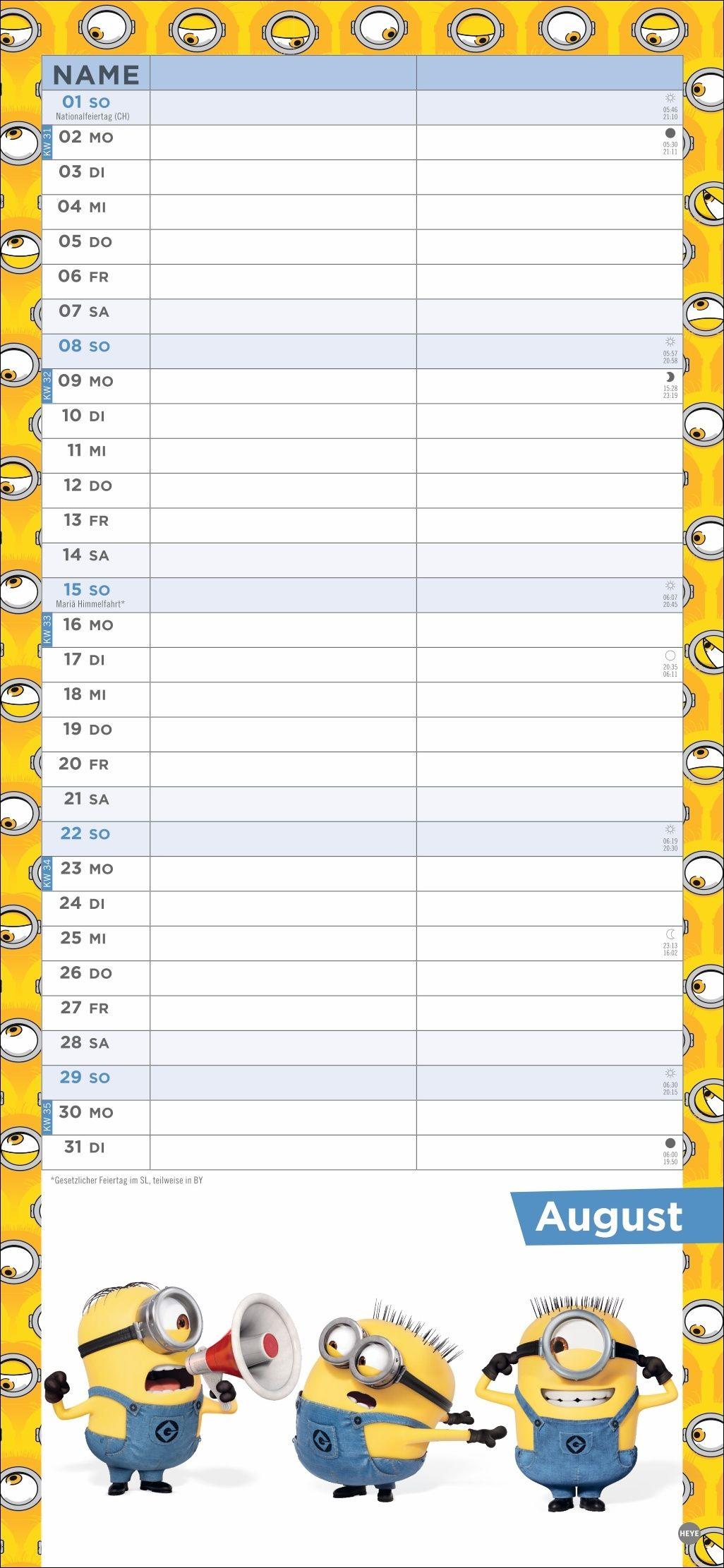 Beispielinhalt (Bild) Minions Planer für zwei 2027