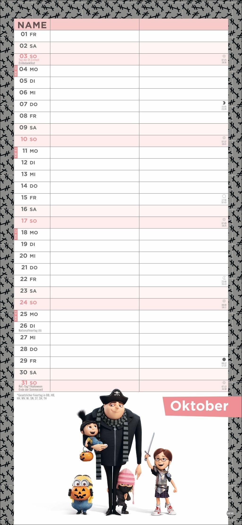 Beispielinhalt (Bild) Minions Planer für zwei 2027