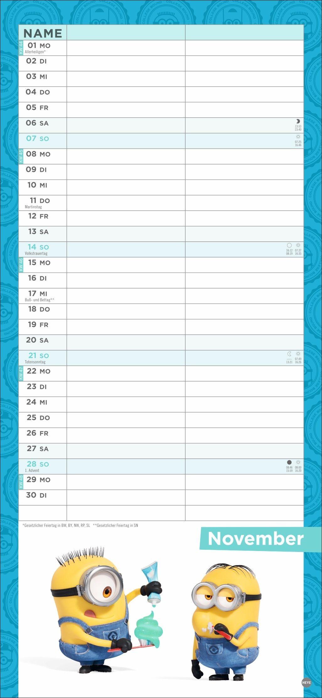 Beispielinhalt (Bild) Minions Planer für zwei 2027