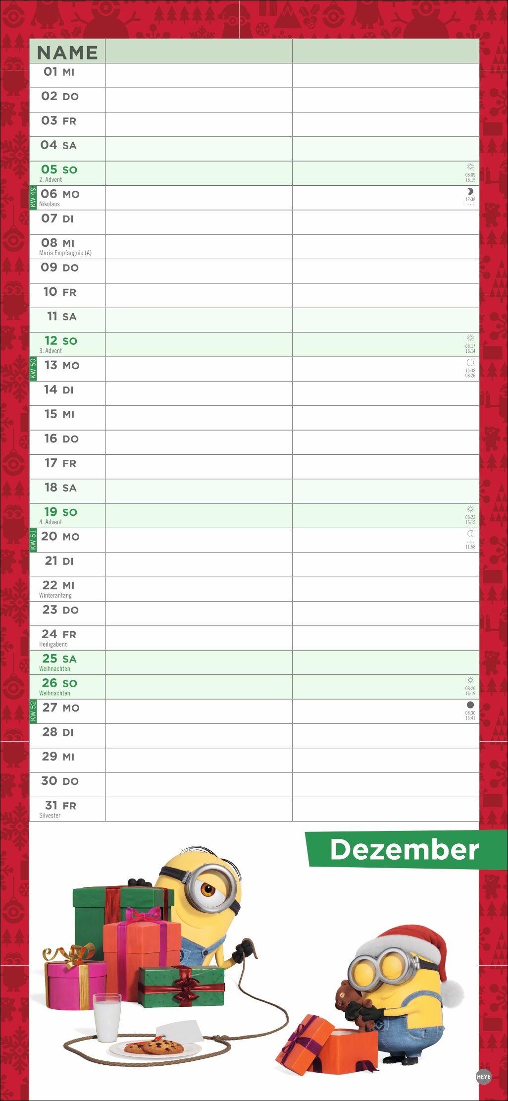 Beispielinhalt (Bild) Minions Planer für zwei 2027