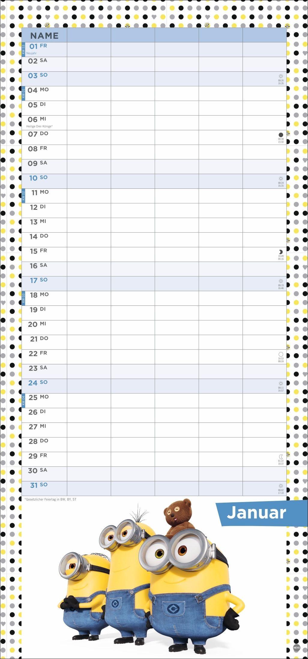 Beispielinhalt (Bild) Minions Familienplaner 2027