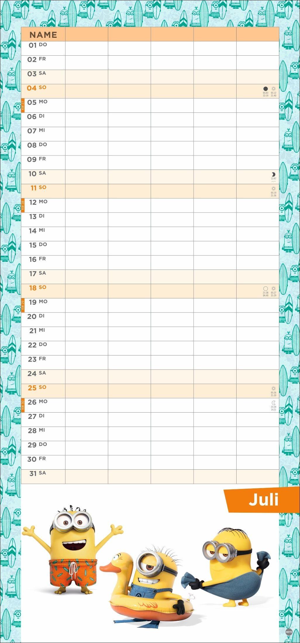Beispielinhalt (Bild) Minions Familienplaner 2027