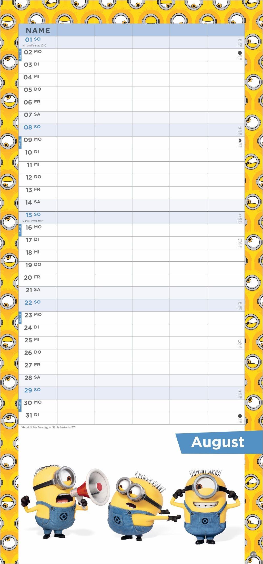 Beispielinhalt (Bild) Minions Familienplaner 2027