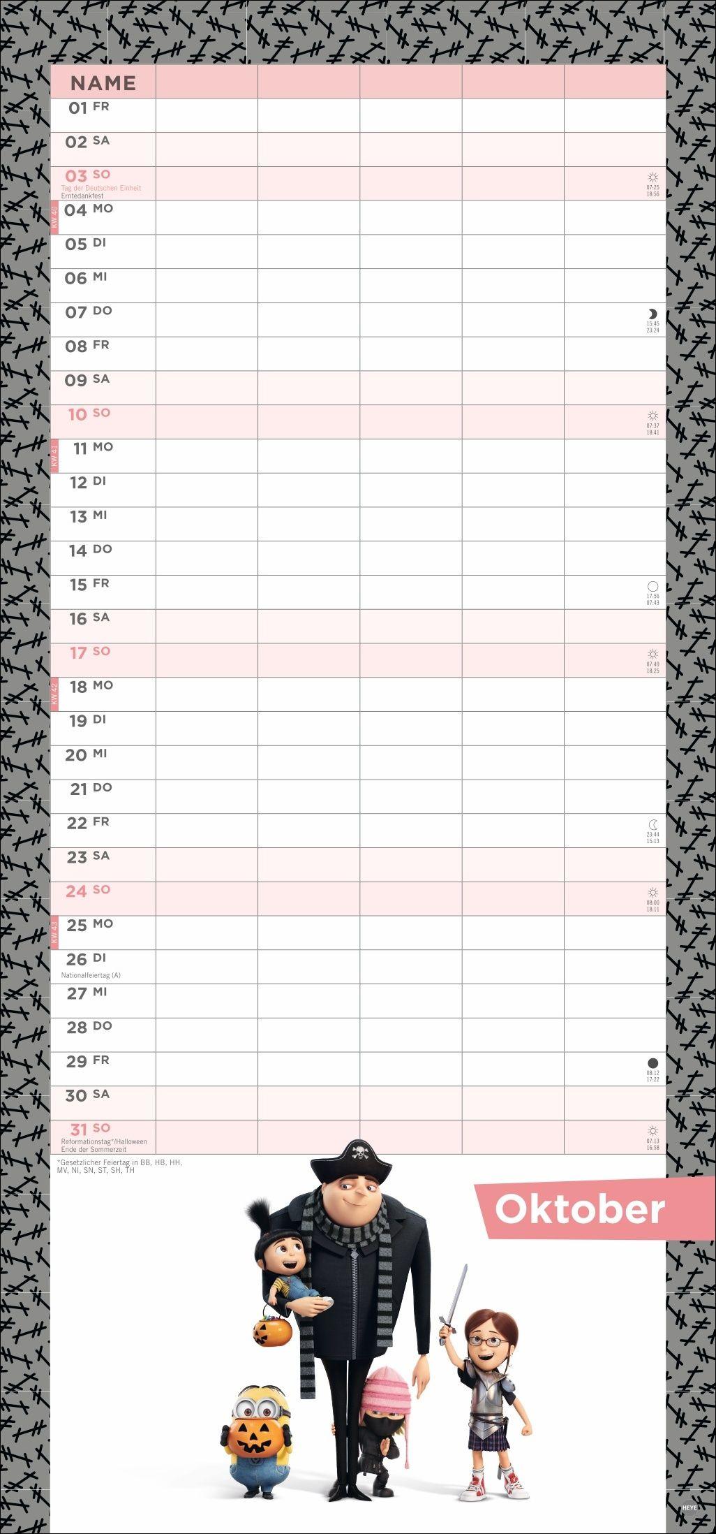 Beispielinhalt (Bild) Minions Familienplaner 2027