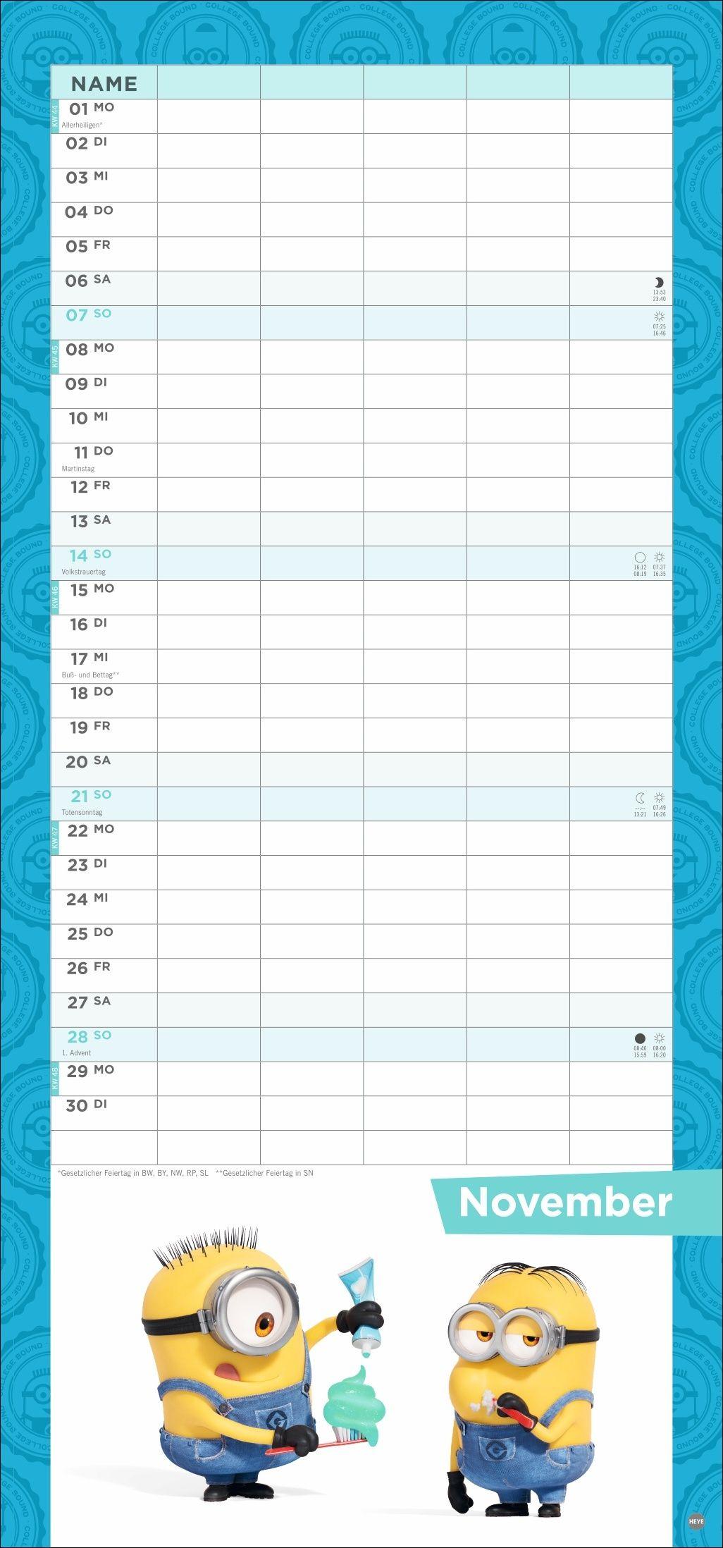 Beispielinhalt (Bild) Minions Familienplaner 2027