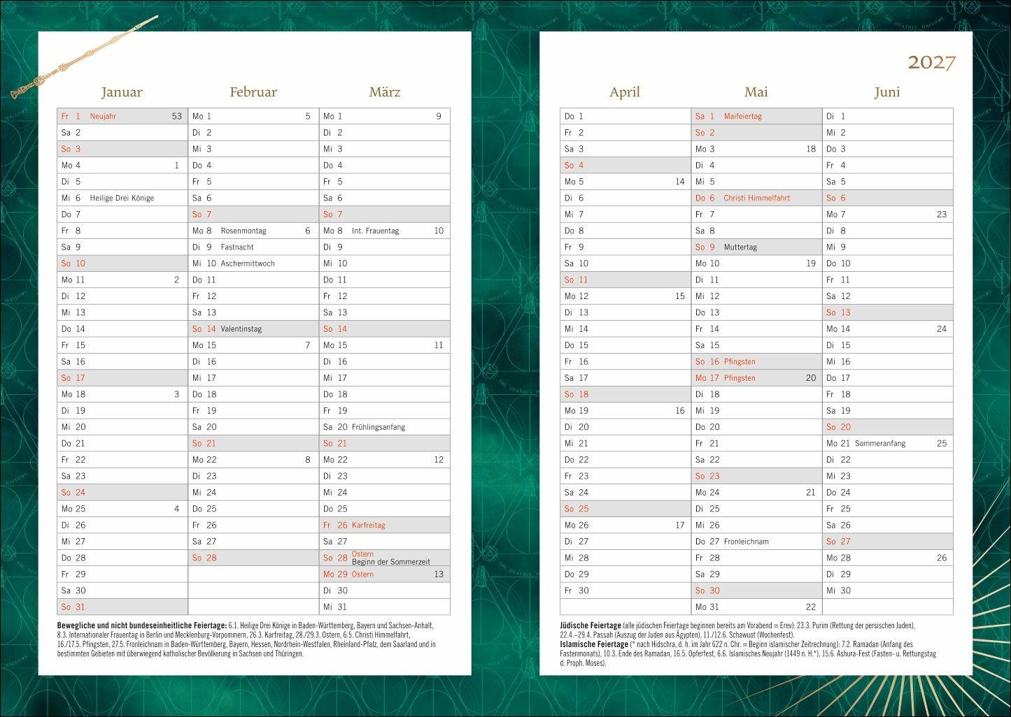 Beispielinhalt (Bild) Harry Potter 17-Monats-Kalenderbuch A5 2027 - 17 Monate. Von August 2026 bis Dezember 2027