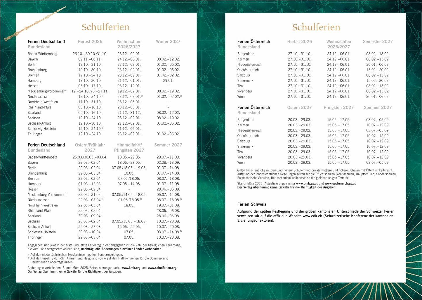 Beispielinhalt (Bild) Harry Potter 17-Monats-Kalenderbuch A5 2027 - 17 Monate. Von August 2026 bis Dezember 2027