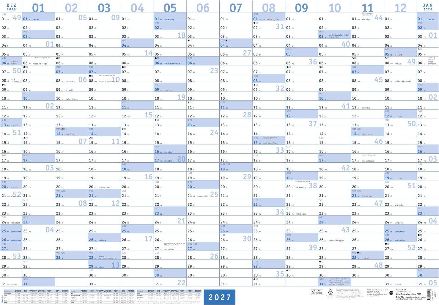 Vorderes Coverbild Mega-Posterplaner, blau 2027