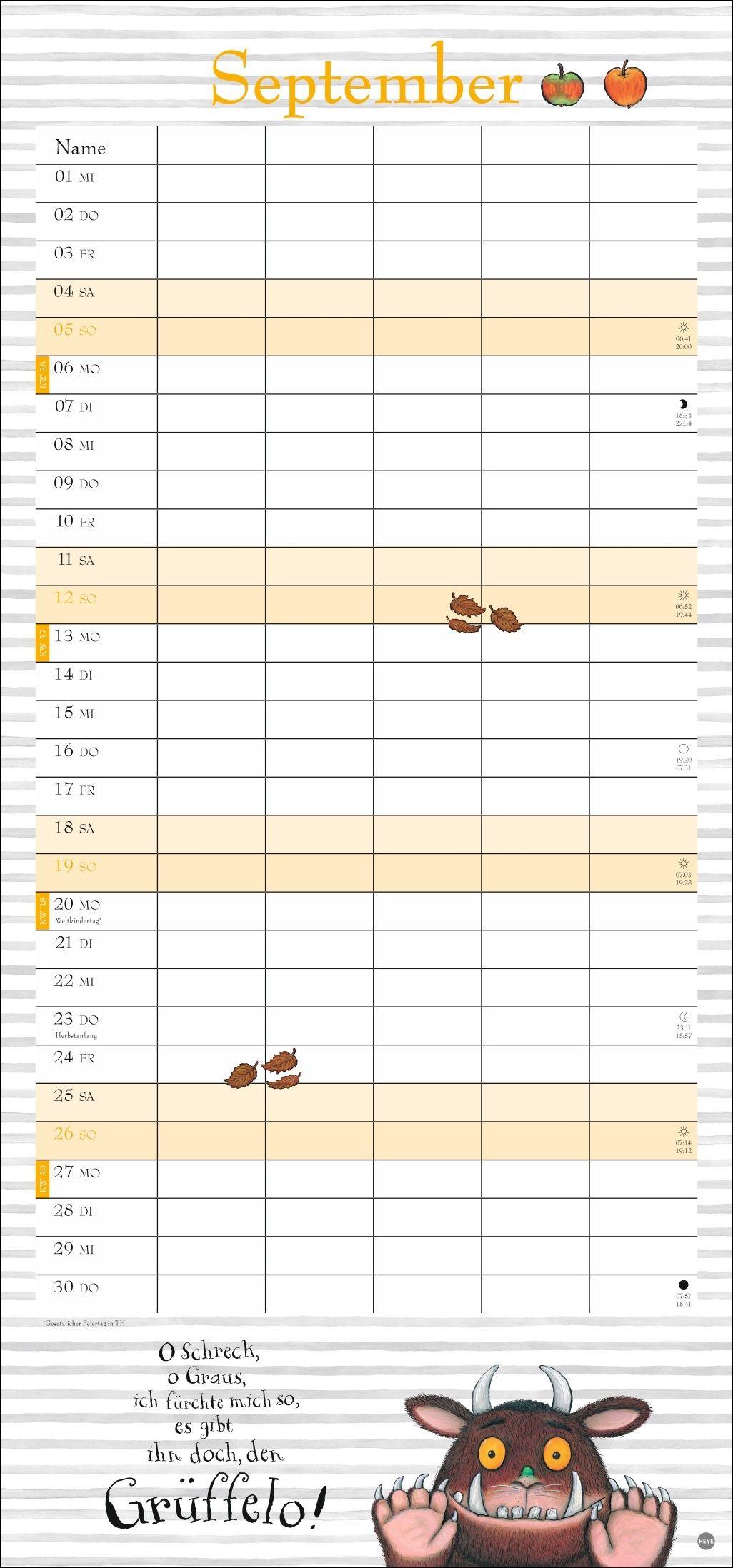 Beispielinhalt (Bild) Der Grüffelo Familienplaner 2027