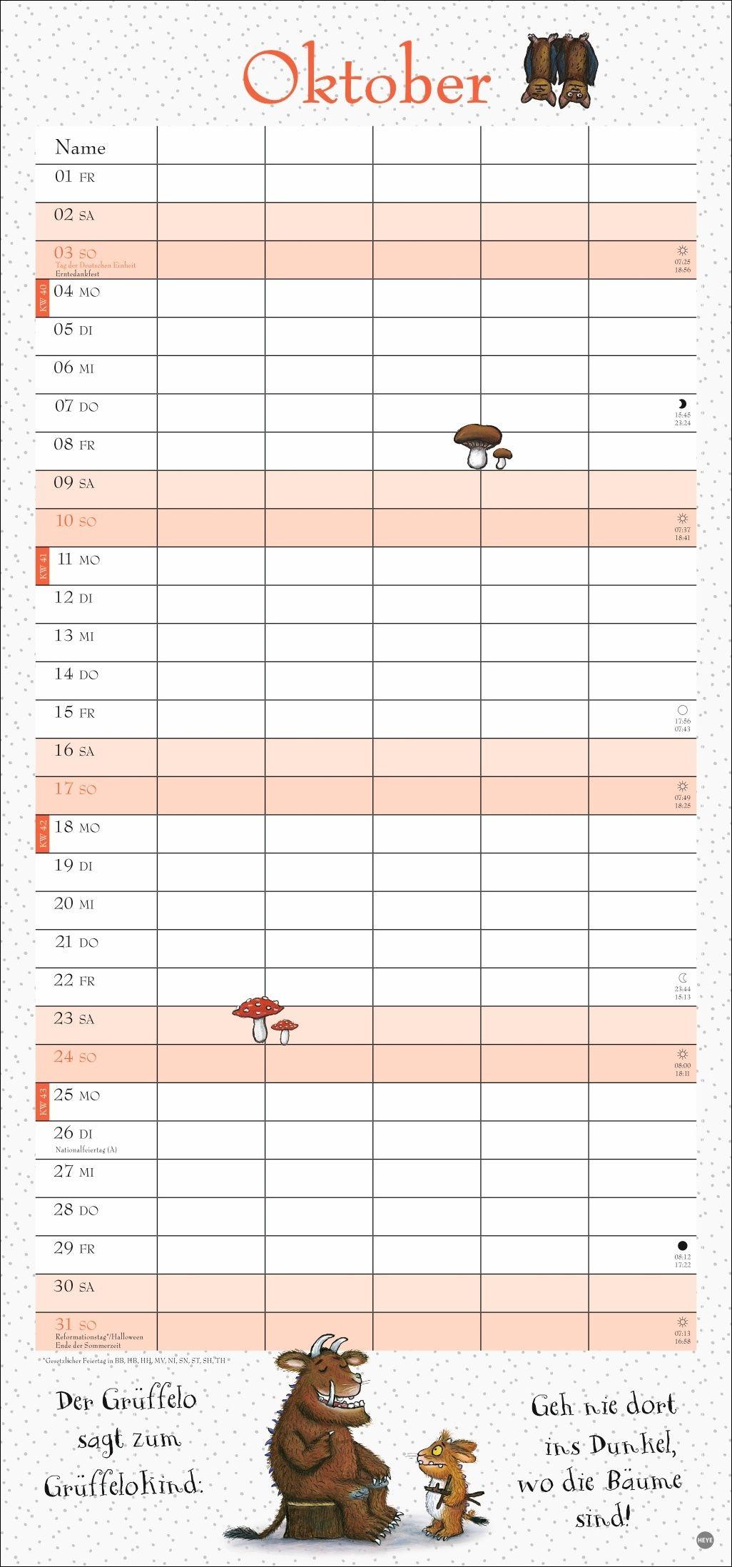 Beispielinhalt (Bild) Der Grüffelo Familienplaner 2027