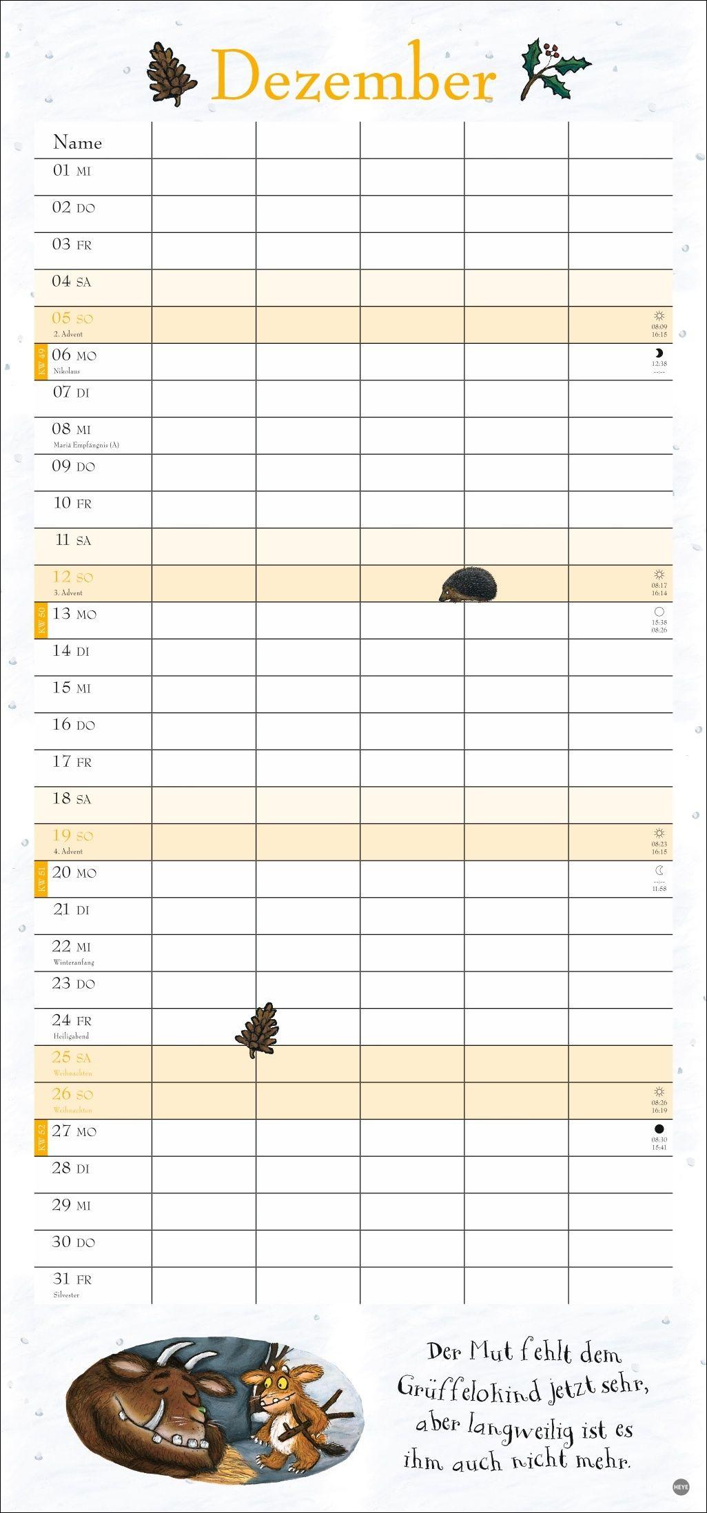 Beispielinhalt (Bild) Der Grüffelo Familienplaner 2027
