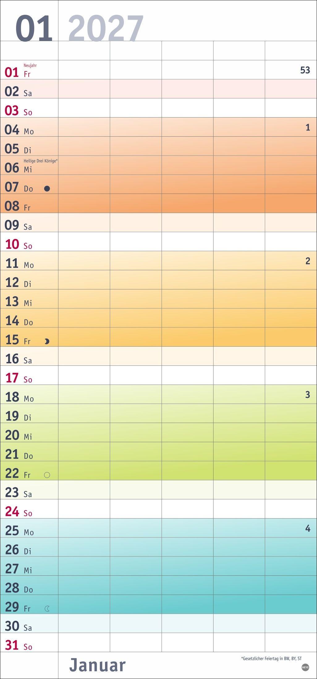 Beispielinhalt (Bild) Bunte Wochen Familienplaner 2027