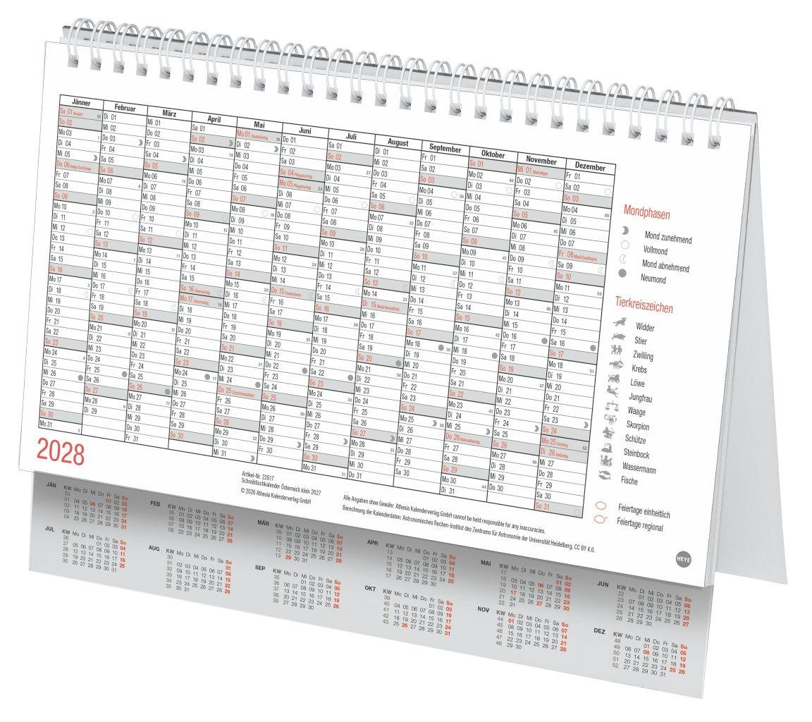 Beispielinhalt (Bild) Schreibtischkalender Österreich klein 2027