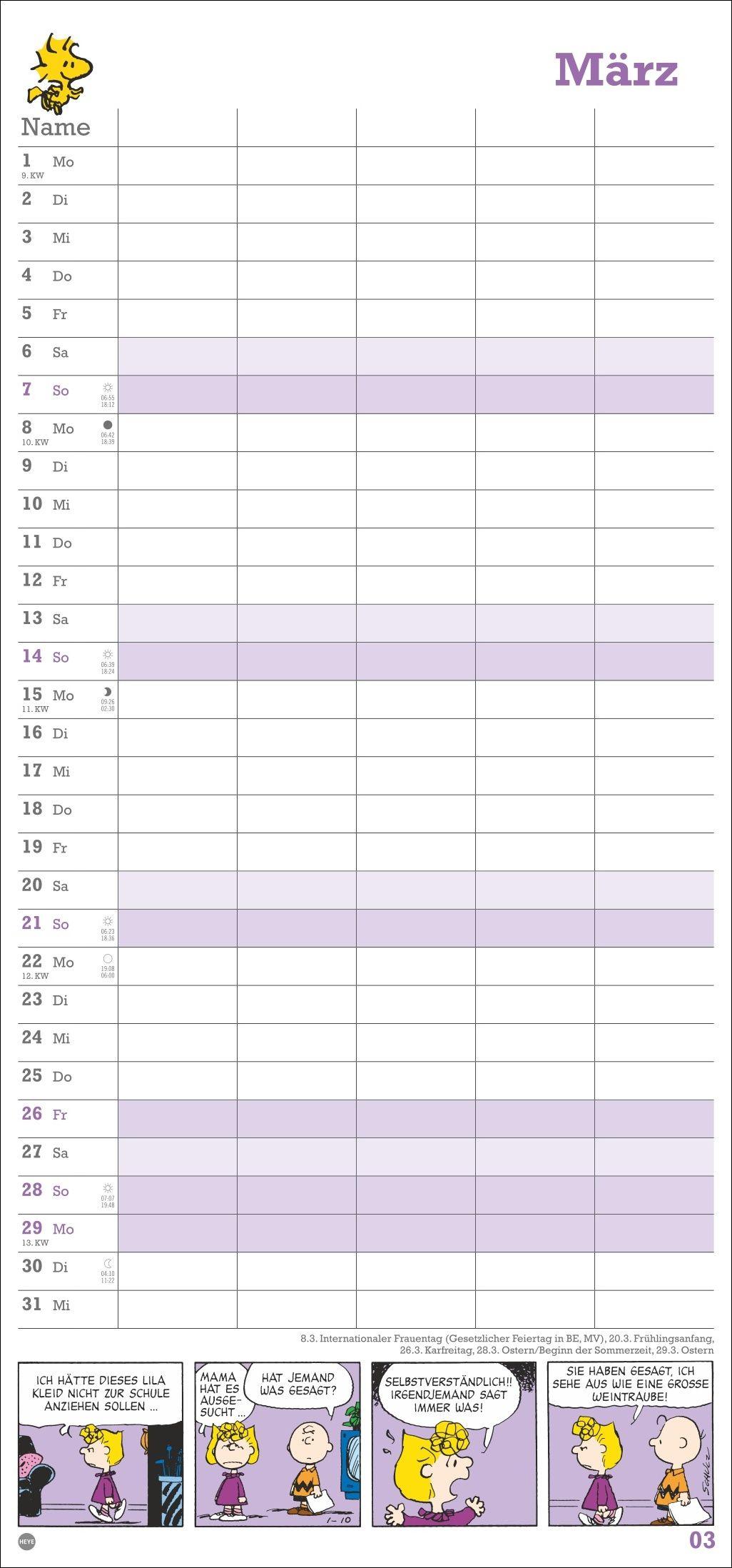 Beispielinhalt (Bild) Peanuts Familienplaner 2027