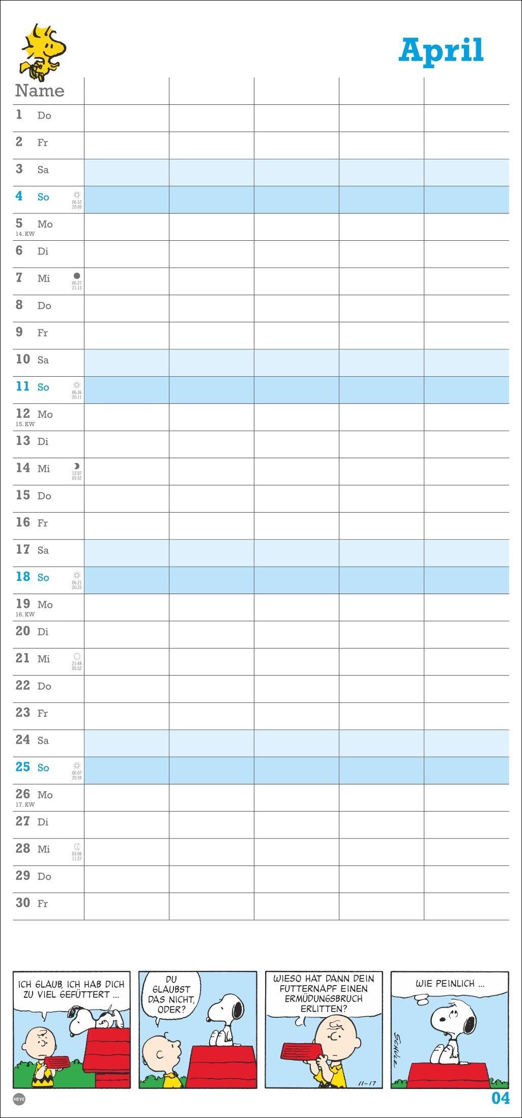 Beispielinhalt (Bild) Peanuts Familienplaner 2027