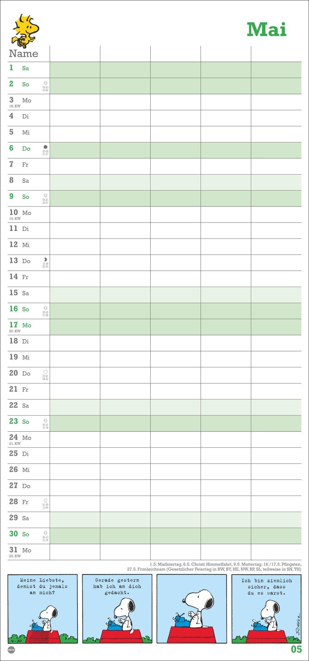 Beispielinhalt (Bild) Peanuts Familienplaner 2027