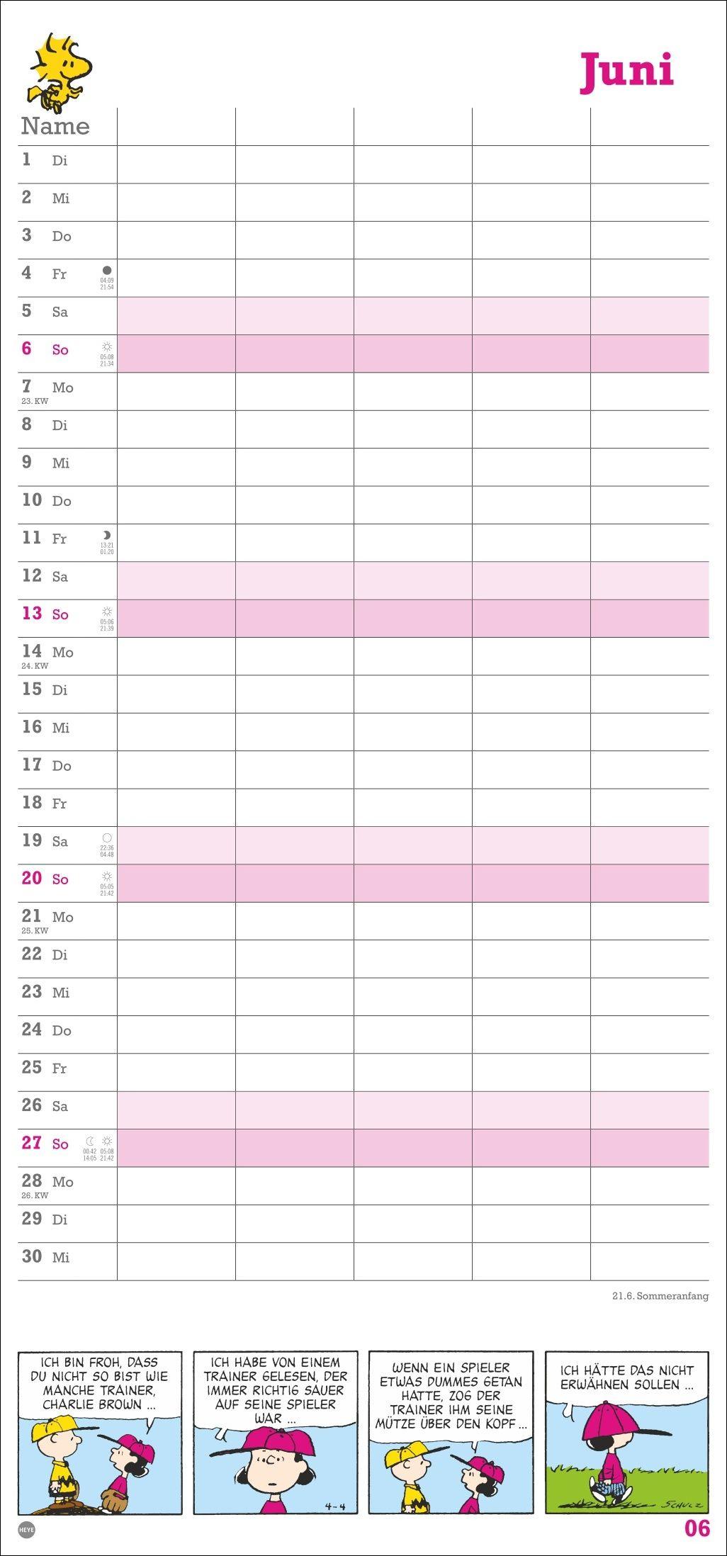 Beispielinhalt (Bild) Peanuts Familienplaner 2027