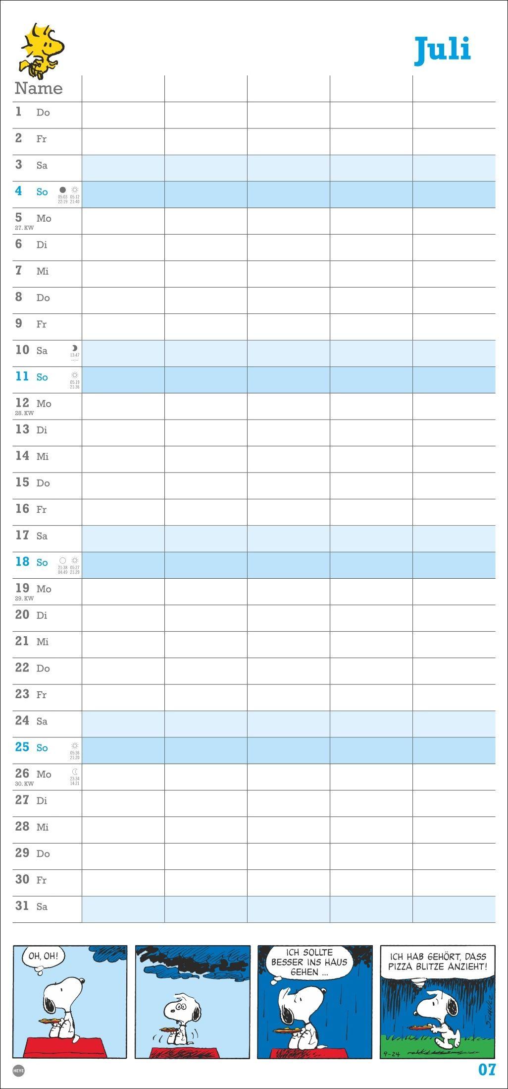 Beispielinhalt (Bild) Peanuts Familienplaner 2027