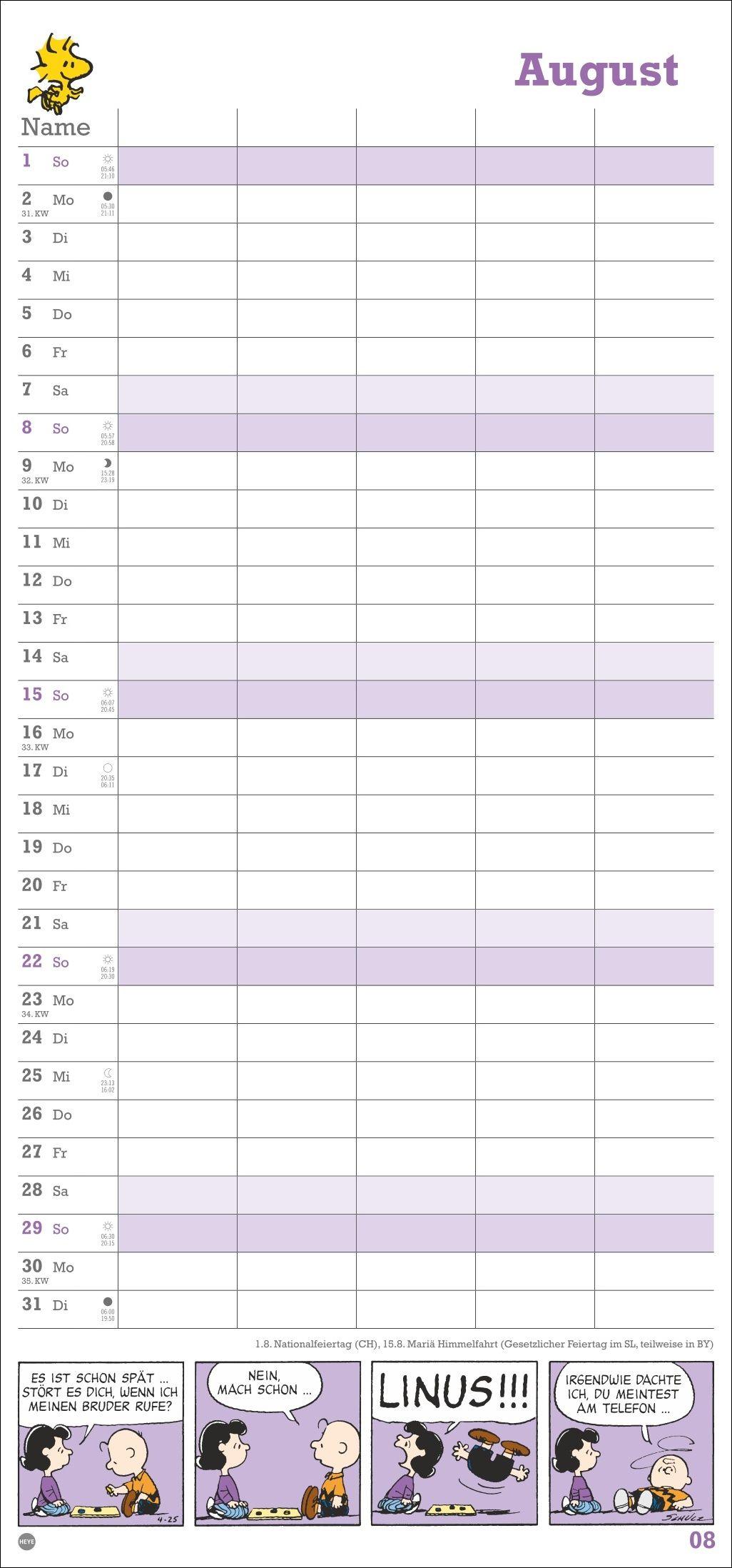 Beispielinhalt (Bild) Peanuts Familienplaner 2027