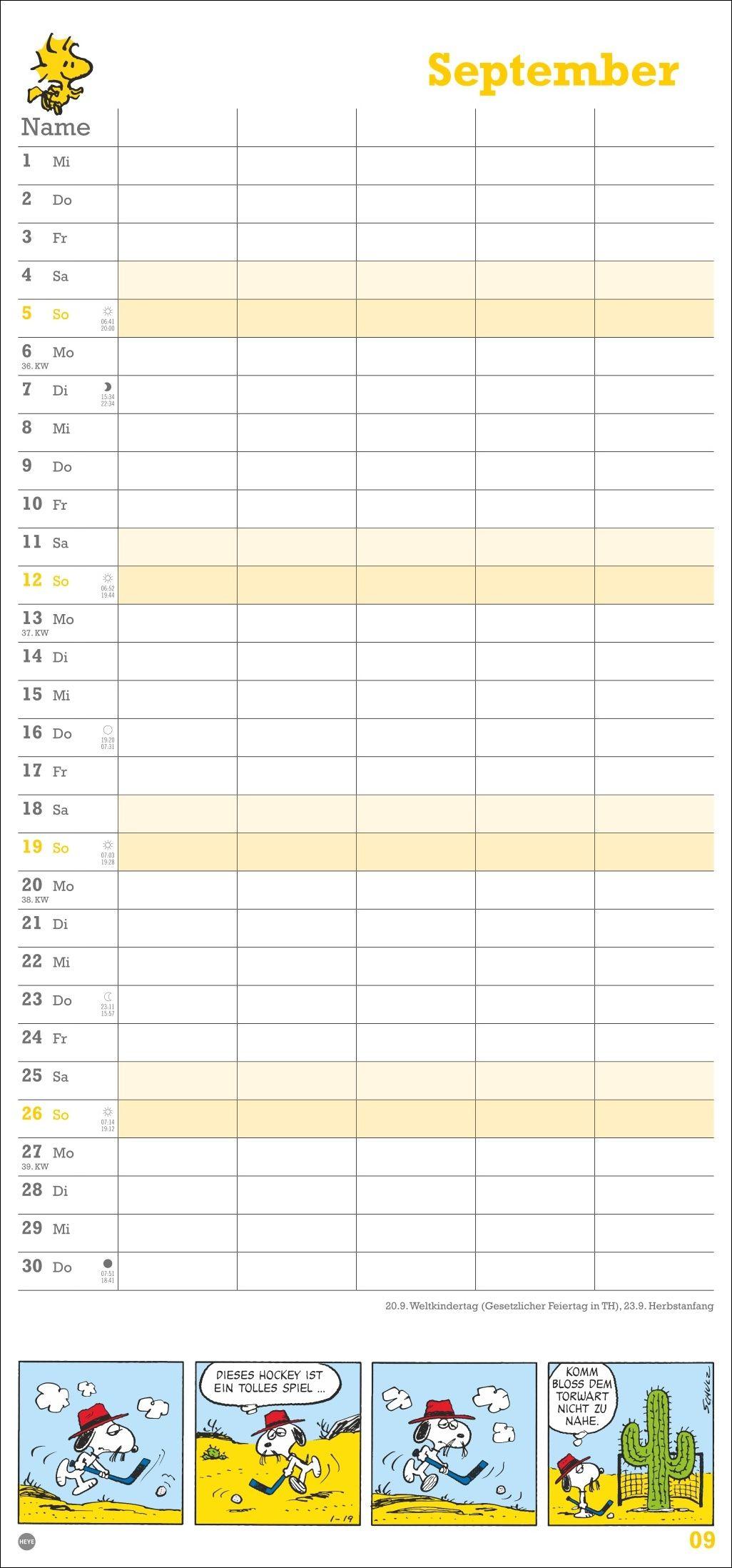 Beispielinhalt (Bild) Peanuts Familienplaner 2027