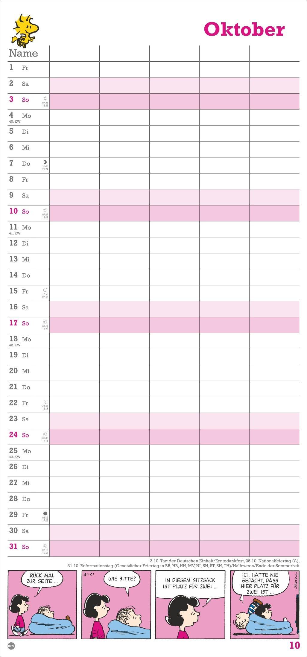 Beispielinhalt (Bild) Peanuts Familienplaner 2027