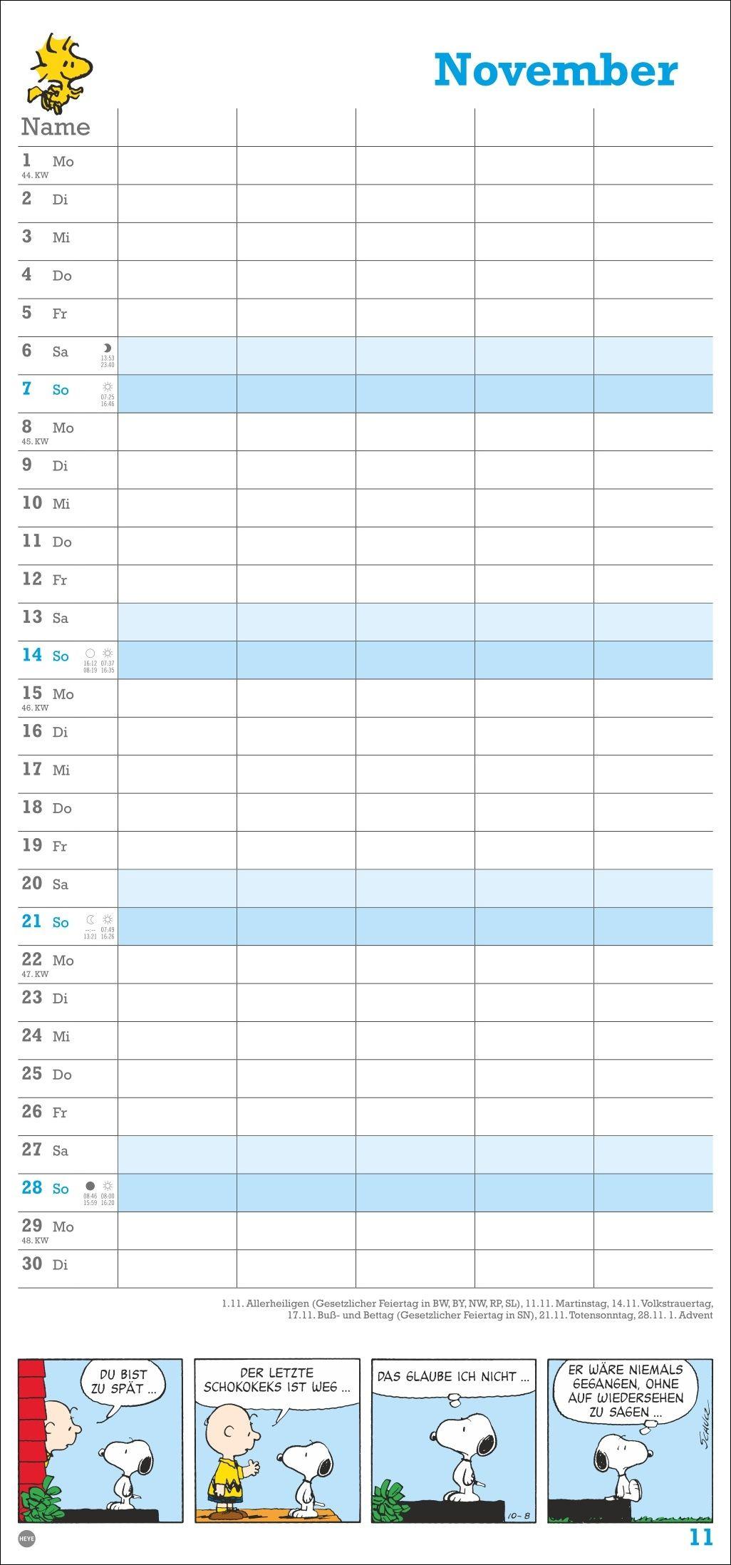 Beispielinhalt (Bild) Peanuts Familienplaner 2027