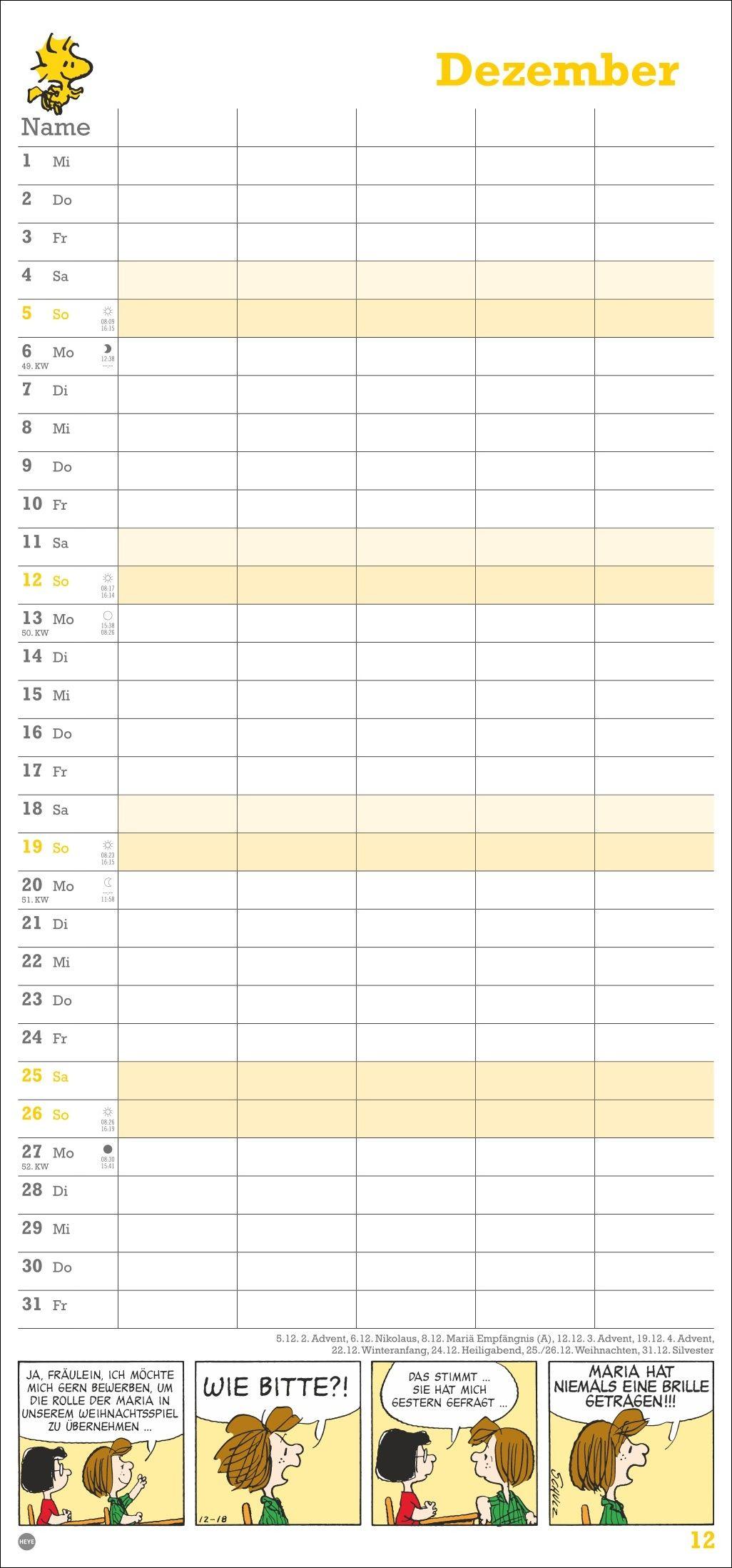 Beispielinhalt (Bild) Peanuts Familienplaner 2027