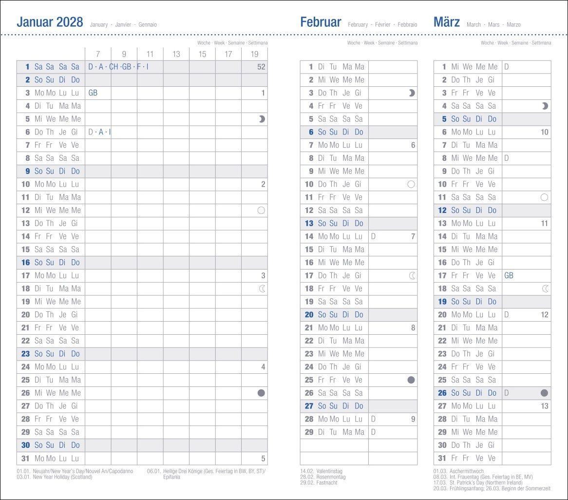 Beispielinhalt (Bild) Monats-Taschenkalender, schwarz 2027