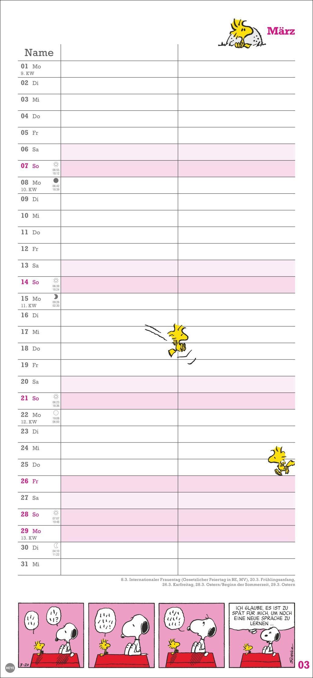 Beispielinhalt (Bild) Peanuts Planer Wir zwei 2027