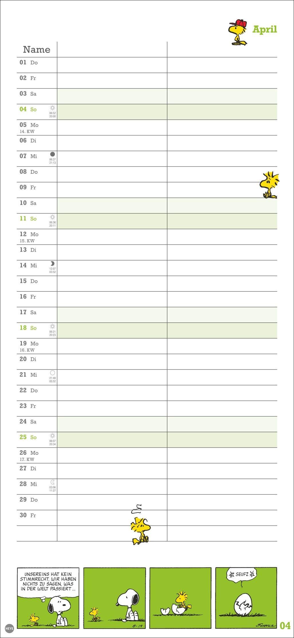 Beispielinhalt (Bild) Peanuts Planer Wir zwei 2027