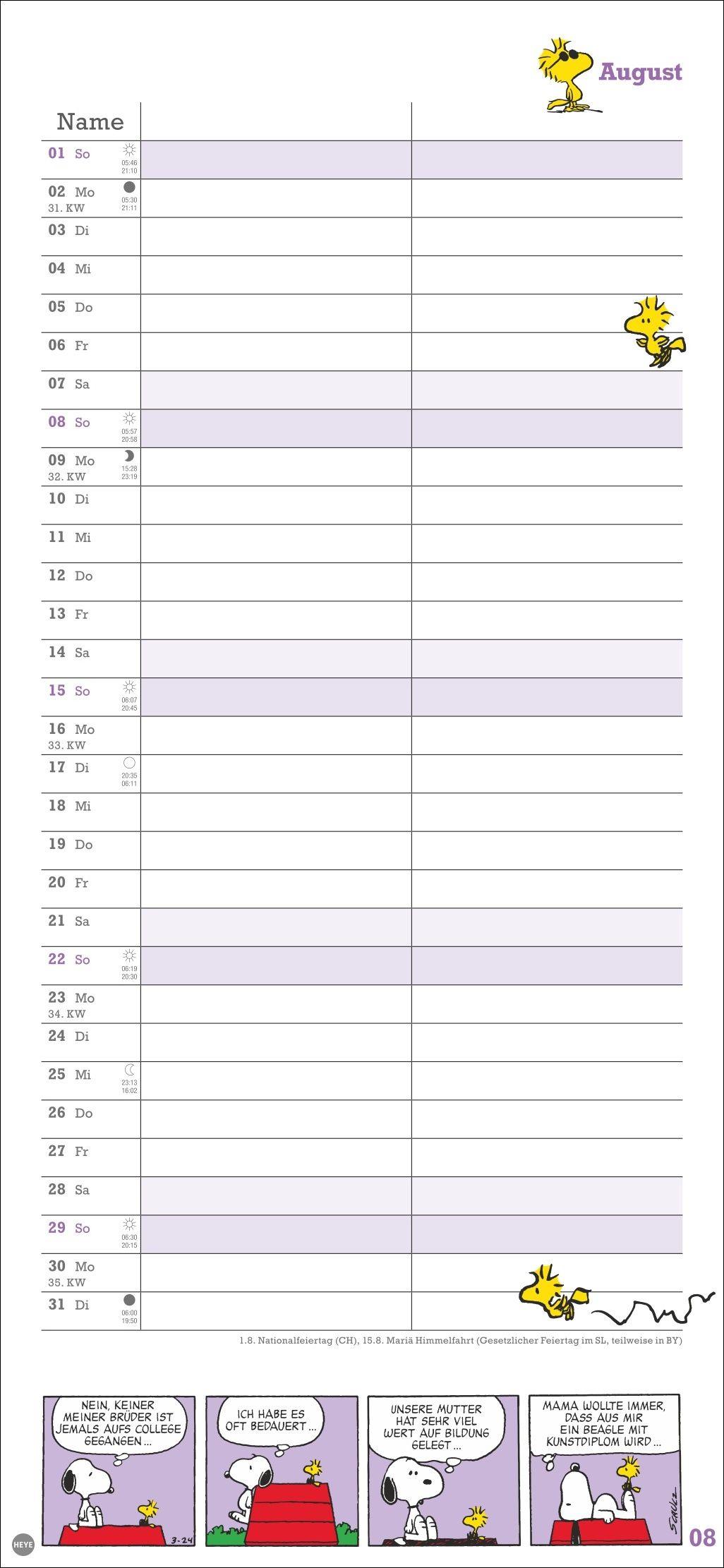 Beispielinhalt (Bild) Peanuts Planer Wir zwei 2027